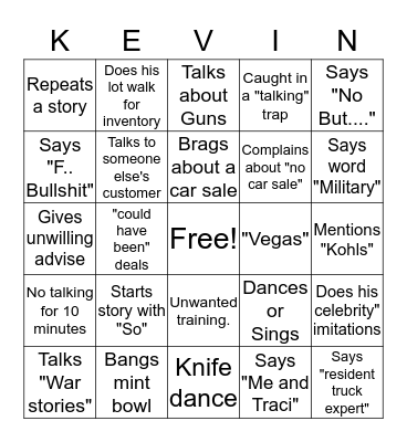 Kevin Bingo Card