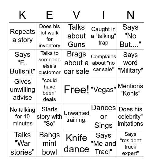 Kevin Bingo Card