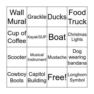 ATX Scavenger Hunt Bingo Card