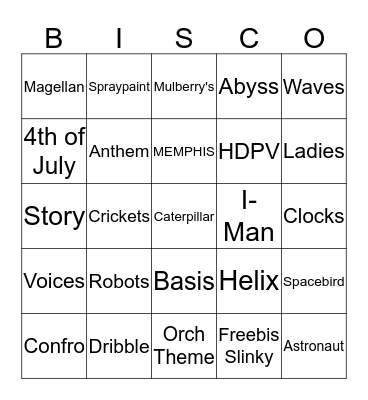 Bisco Bingo Card