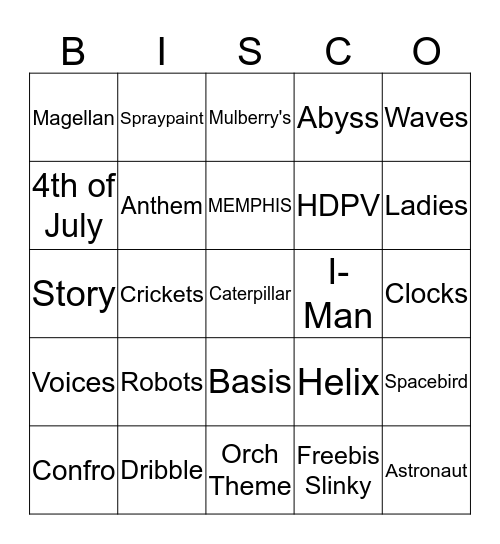 Bisco Bingo Card