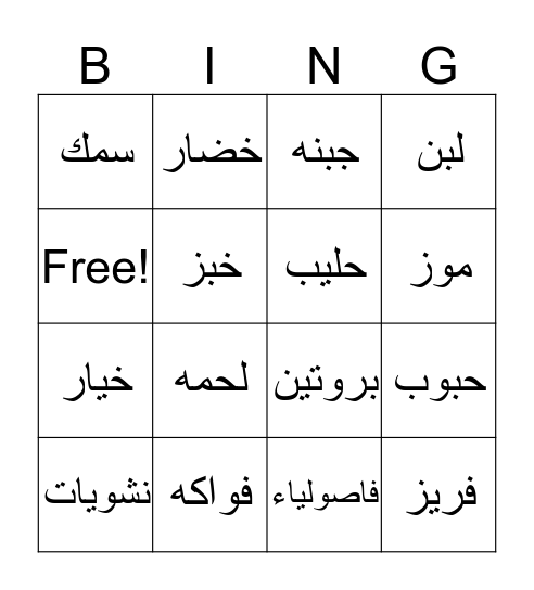 الصحن الصحي  Bingo Card