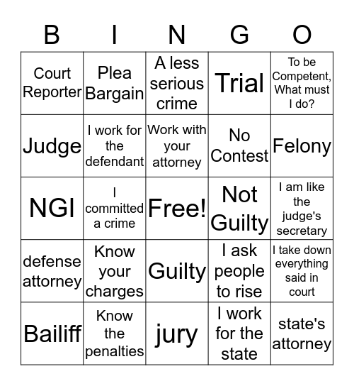 Court Education - Barber's Class Bingo Card