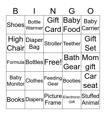 Baby Shower Gift  Bingo Card