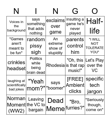 Norman-ingo Bingo Card