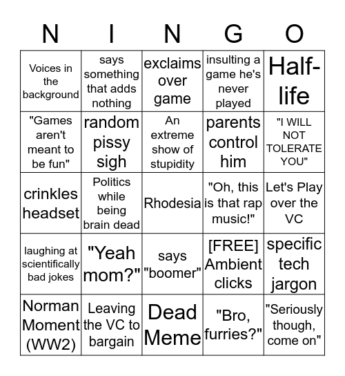 Norman-ingo Bingo Card