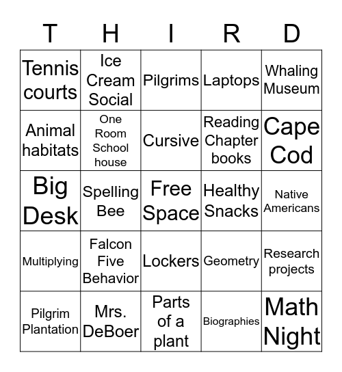 Welcome to the Quashnet School Bingo Card