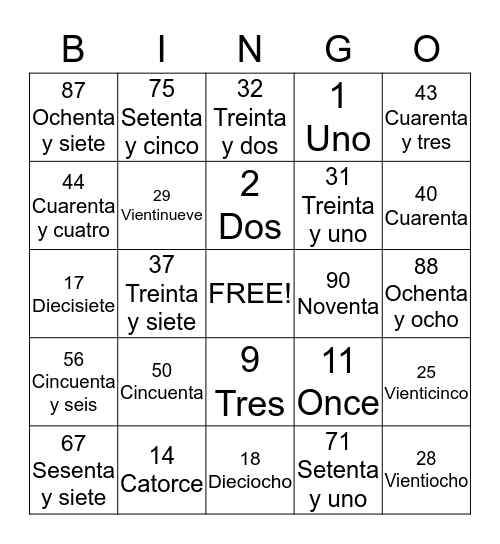 SPAN&121 Bingo Card