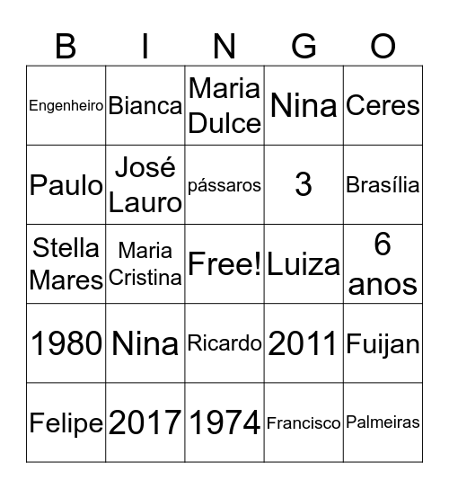 natal 2019 Bingo Card