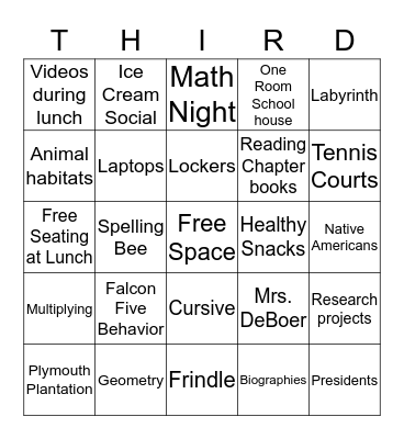 Welcome to the Quashnet School Bingo Card