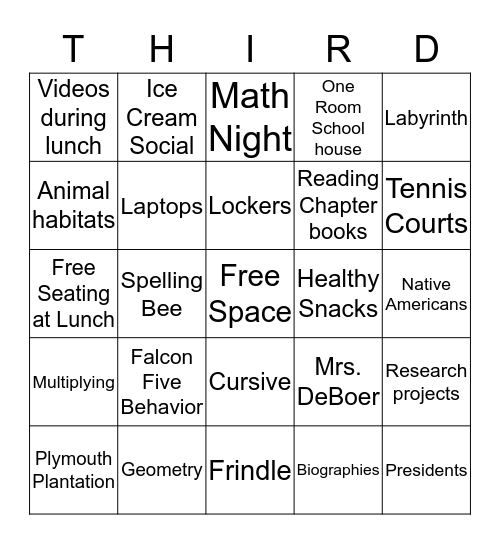 Welcome to the Quashnet School Bingo Card