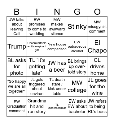 Oh No Bingo Card