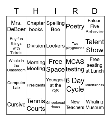 Welcome to the Quashnet School Bingo Card