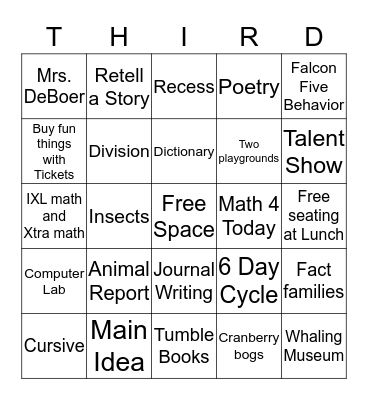 Welcome to the Quashnet School Bingo Card