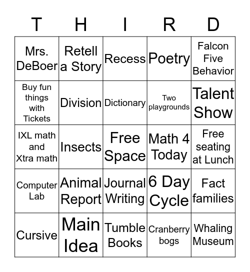 Welcome to the Quashnet School Bingo Card