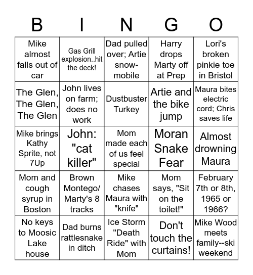 Family Bingo Card