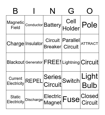 Electricity and Magnetism Bingo Card