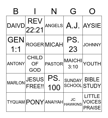 NEW HOPE BINGO !! Bingo Card