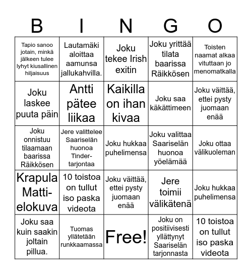 Iso paska Bingo Card