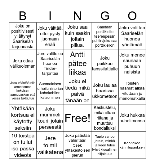 Iso paska Bingo Card