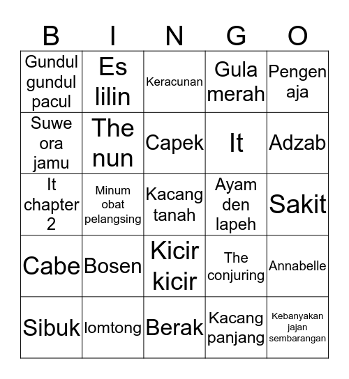 Jinah Bingo Card