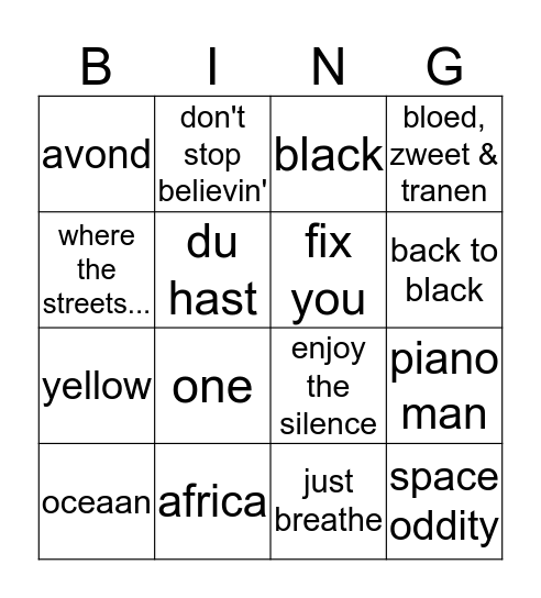 Oud & Nieuw 2019 Bingo Card