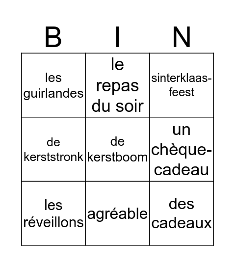 J'adore les fêtes Bingo Card