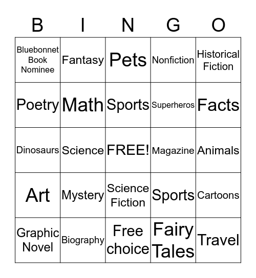 Summer Reading Bingo Card