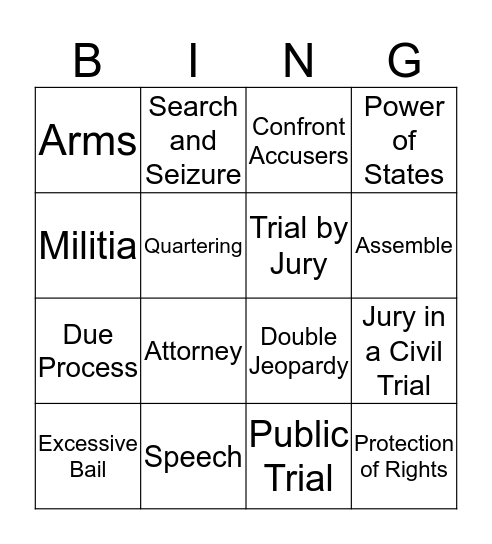 Bill of Rights Bingo Card