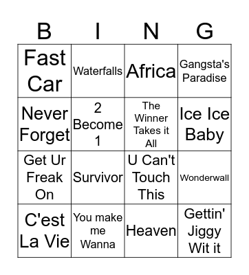 80s/90s Bingo Card