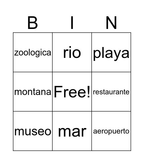 Places visited on a Vacation Bingo Card