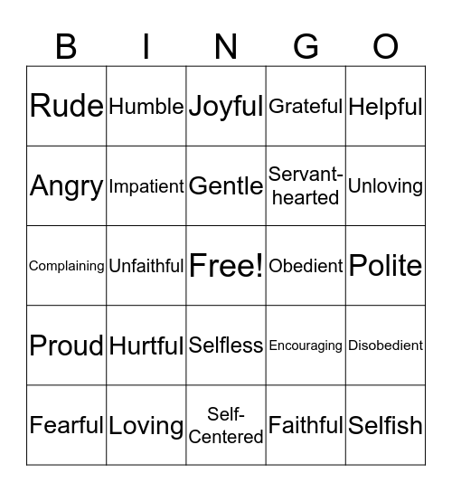 Act-itude Bingo Card