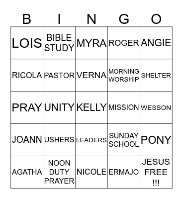 NEW HOPE BINGO !!! Bingo Card