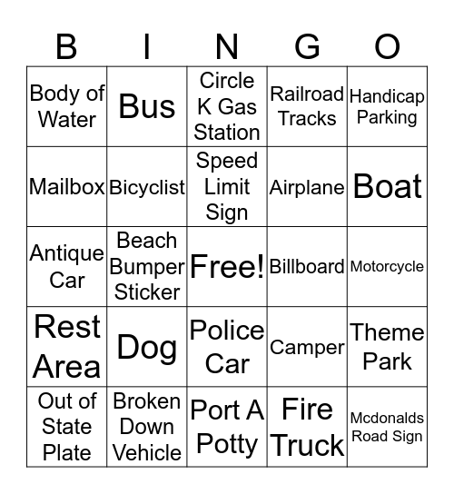 Travel Bingo Card