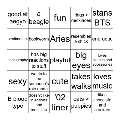 Jinsung Bingo Card