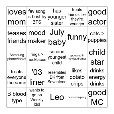 Taekhyeon Bingo Card