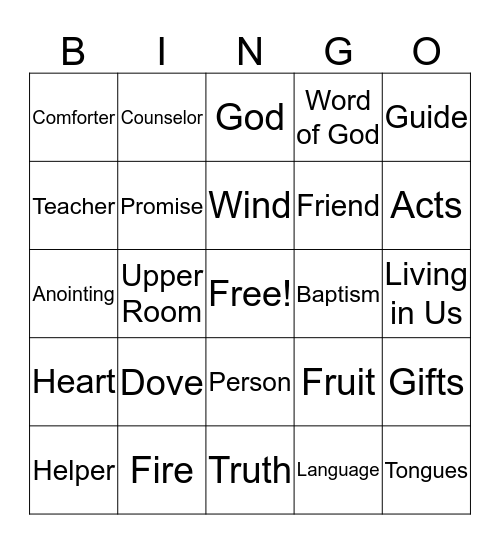 The Holy Spirit Bingo Card