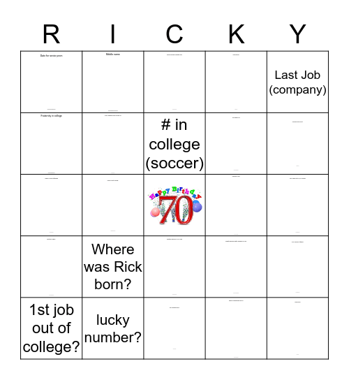 RICKY Trivia  BINGO Card