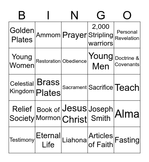 Book of Mormon 2020 Bingo Card