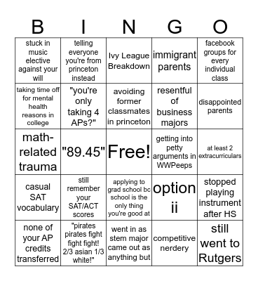 WW-P Alumni Bingo Card