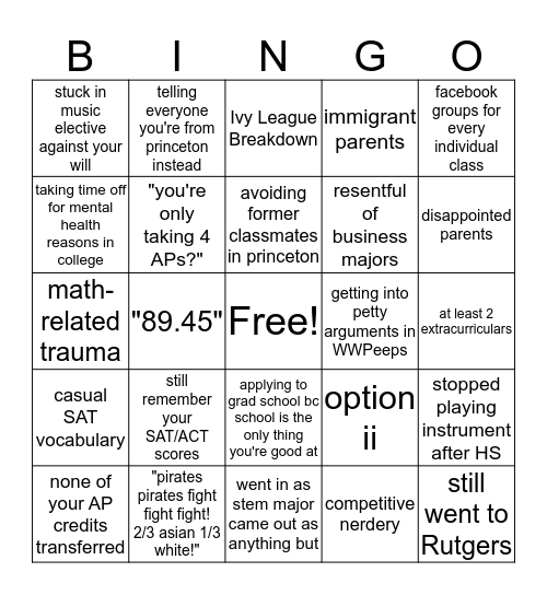 WW-P Alumni Bingo Card