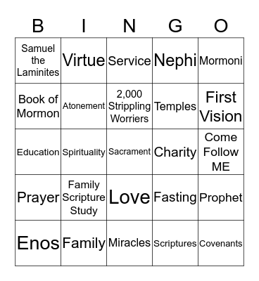 LDS BINGO Card
