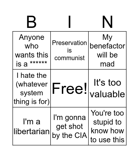 I can't share this publicly Bingo Card