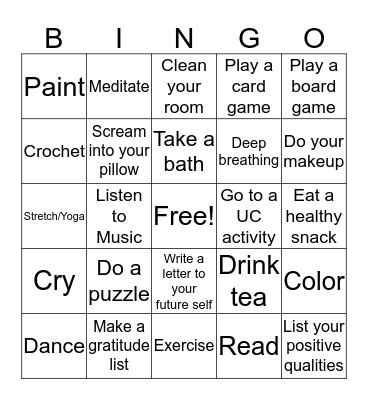 Coping Skills  Bingo Card