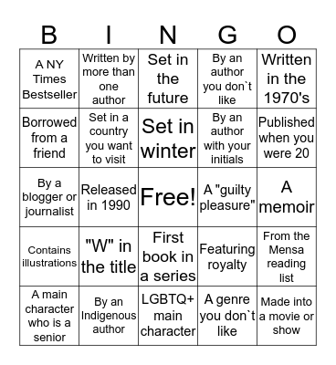 2020 Book Challenge Bingo Card