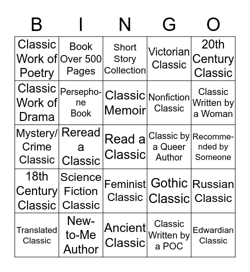 #ClassicsCommunity2020 Bingo Card