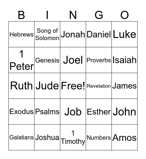 Books of the Bible Bingo Card