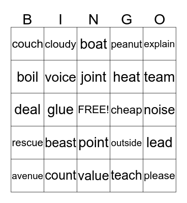 Double Vowel Sound Bingo Card