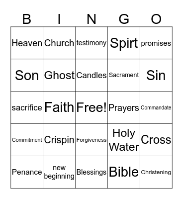 Christening Bingo Card
