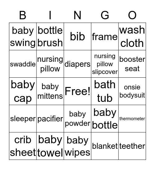 Becca's Baby Shower Bingo Card